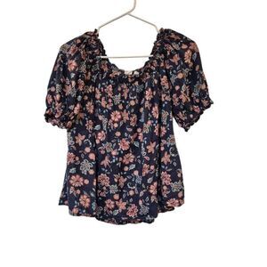 Gap Women's Navy Cotton/Rayon Floral Peasant Boho Top